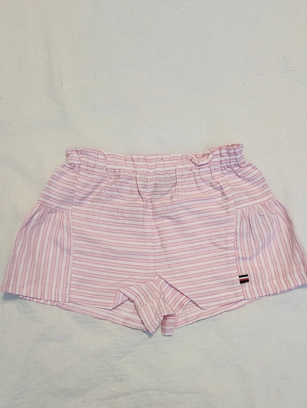 Tommy Hilfiger Girls Pink White Striped Tie Front Top & Ruffled Shorts Set NWT